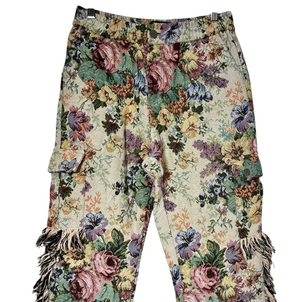 Vintage Guapi Floral Tapestry Mid Rise Frayed Edge Cargo Trouser Pants Size 30 - Picture 8 of 16